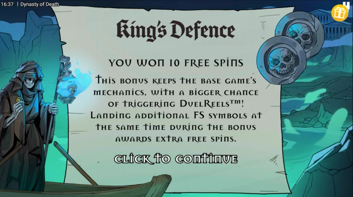 „Dynasty of Death“ – „King's Defence Free Spins“ paleidimas