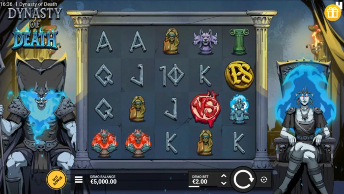 „Dynasty of Death“ – žaidimo ekranas su būgnais