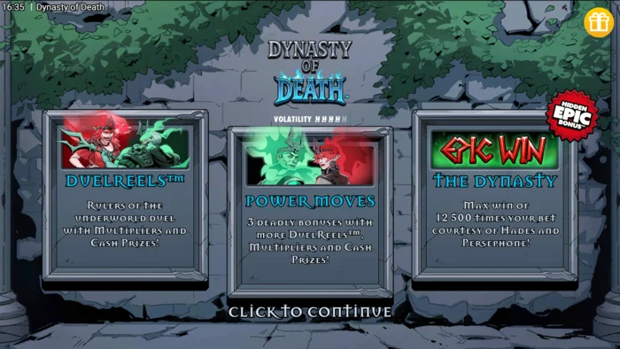 „Dynasty of Death“ – pagrindinis žaidimo meniu
